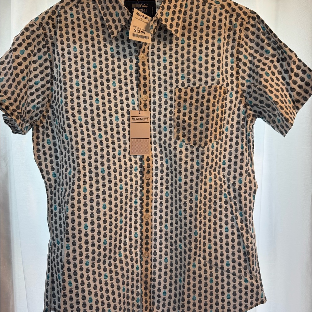 Marshalls Men's Casual Shirt - White with Blue and Teal 🍍